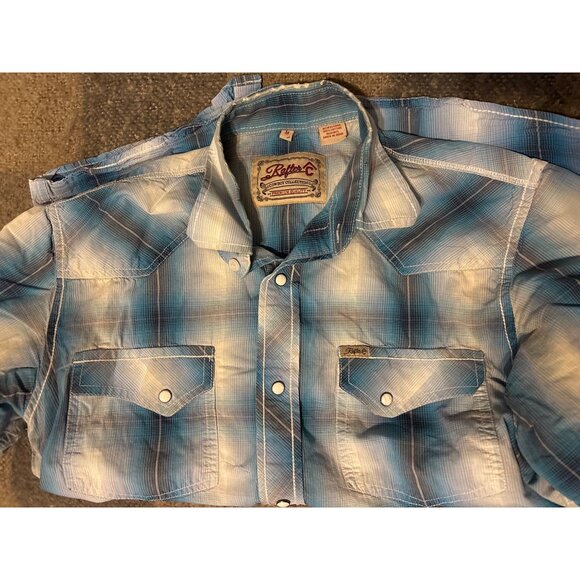 Rafter C Mens Western Plaid Pearl Snap Button Short Sleeve Shirt Sz M Cowboys - Picture 3 of 8